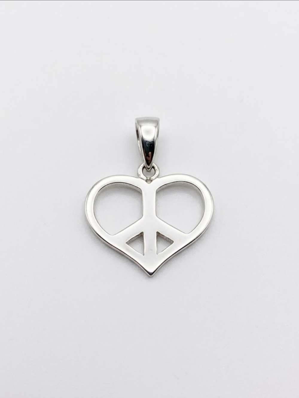 9.25 Sterling Silver Heart Peace Pendant Necklace - Silver